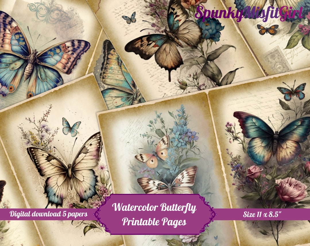 Watercolor Butterfly Junk Journal Kit: Vintage Printable Papers ...