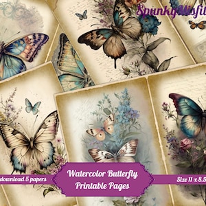 Crafting Printables Kit for Junk Journals Vintage Watercolor Butterflies Papers Junk Journal Kit Printable Watercolor Butterfly Paper