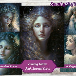 Scène au clair de lune Belle femme Junk Journal Kit Ephemera Journaling Cards Fairy Faerie Queen Cards Morgan le Fay Crafting Kit