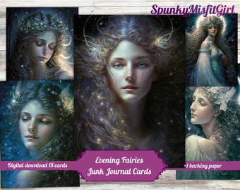 Moonlight Scene Beautiful Woman Junk Journal Kit Ephemera Journaling Cards Fairy Faerie Queen Cards Morgan le Fay Crafting Kit