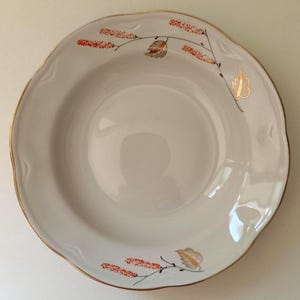 ヴィンテージ ソビエト 金縁 赤いガマ柄 磁器皿 25cm