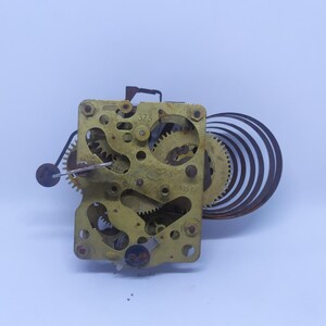 Antique Brass Mechanical Clock Movement, 9x7cm - Made in 1950s or Earlier, Ideal for Collectors & Restoration
