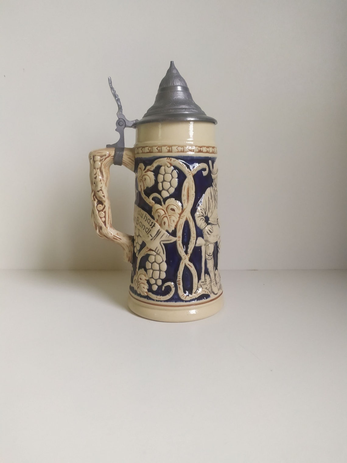 Vintage German Ceramic Beer Stein With Pewter Lid Etsy