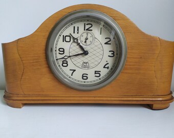 Vintage 50s Soviet Table Clock Vladimir Calendar USSR Wood Wooden Mechanical Old 