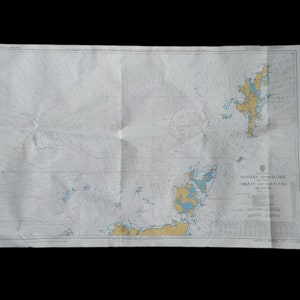 Carte navale vintage des approches occidentales des îles Orcades et Shetland, Royaume-Uni - Publiée en 1983