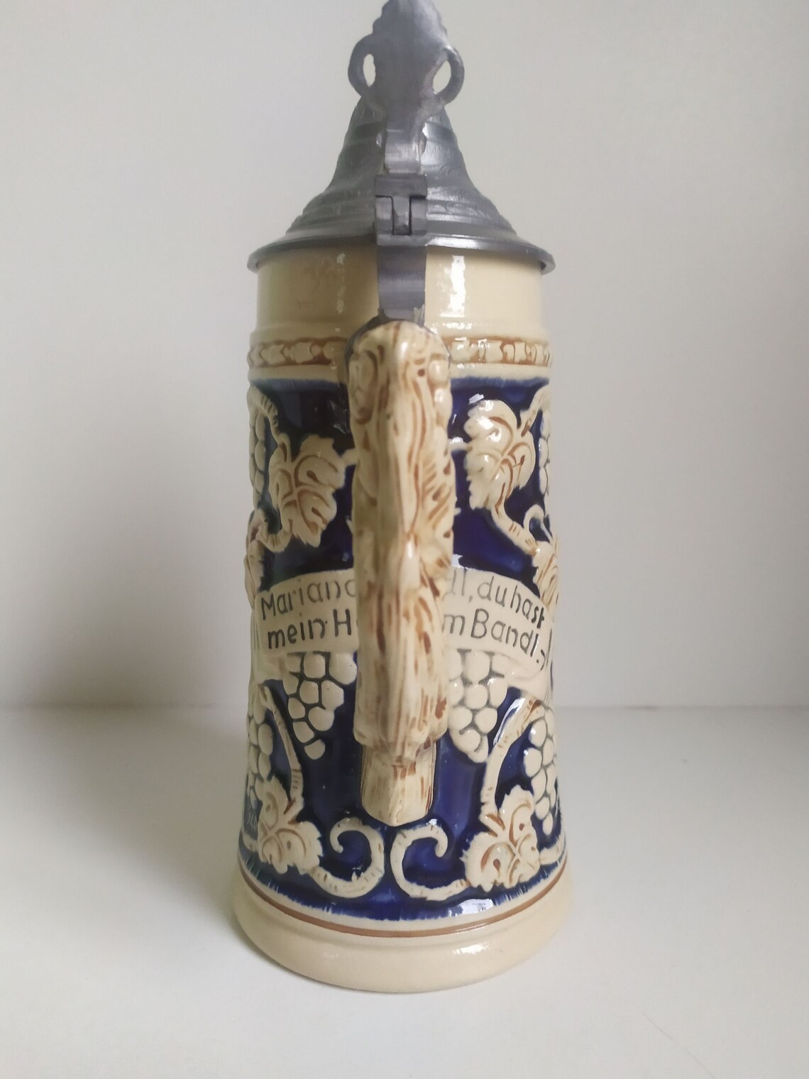 Vintage German Ceramic Beer Stein With Pewter Lid Etsy