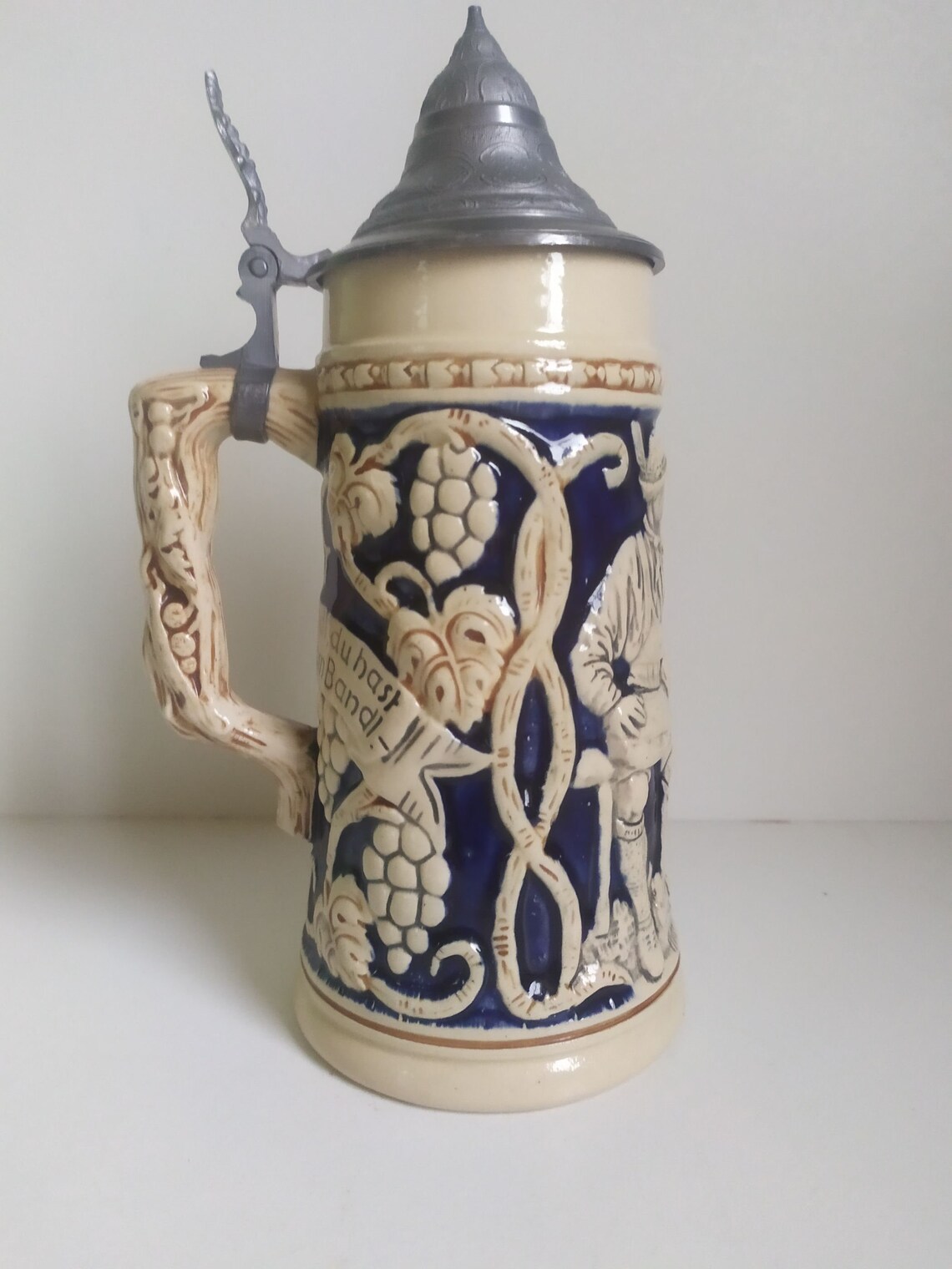 Vintage German Ceramic Beer Stein With Pewter Lid Etsy