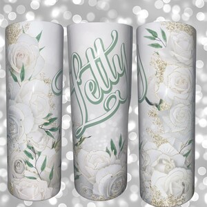 White roses with glitter 20oz tumbler