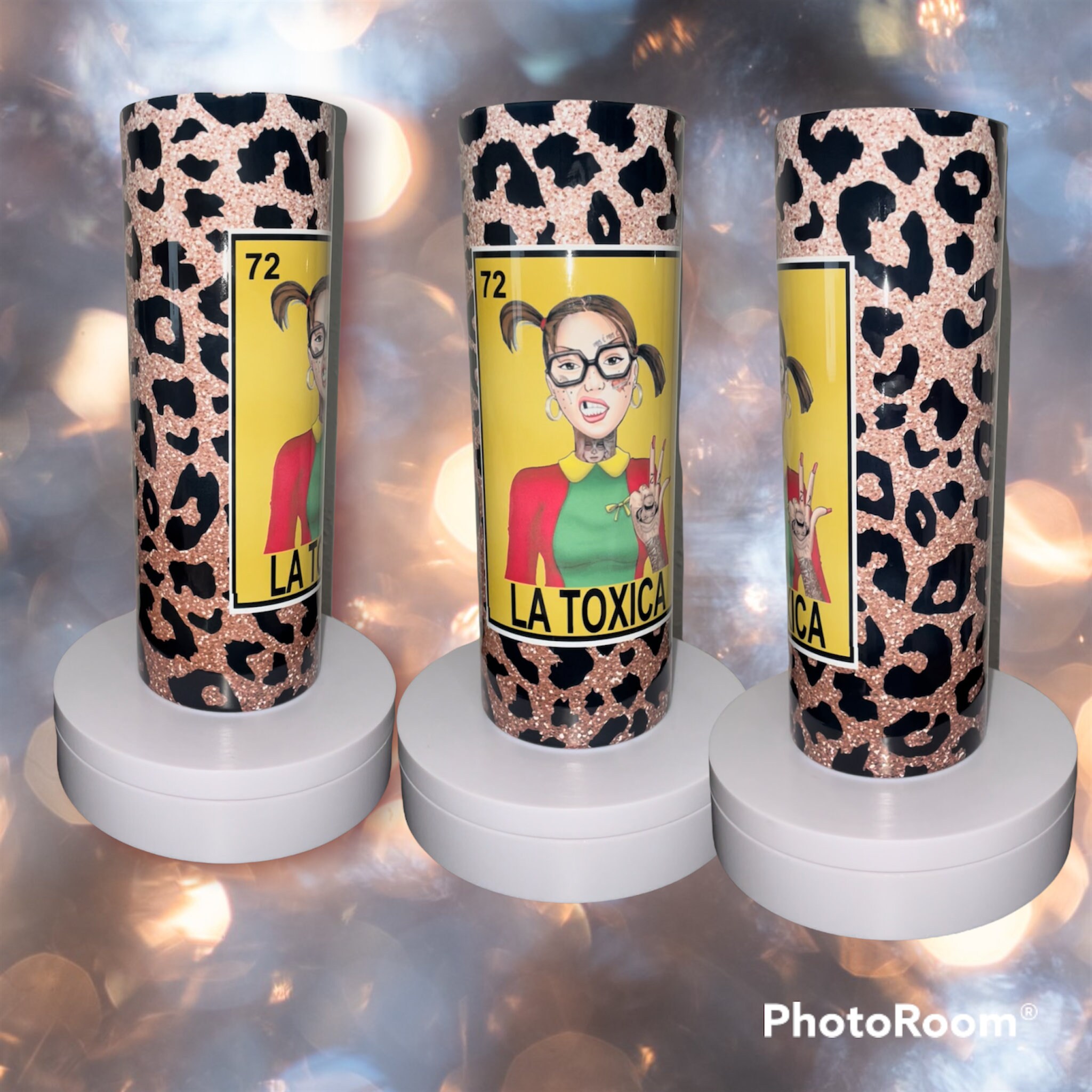 Chilindrina Lotería La Tóxica Card Leopard Print Glitter 20oz - Etsy