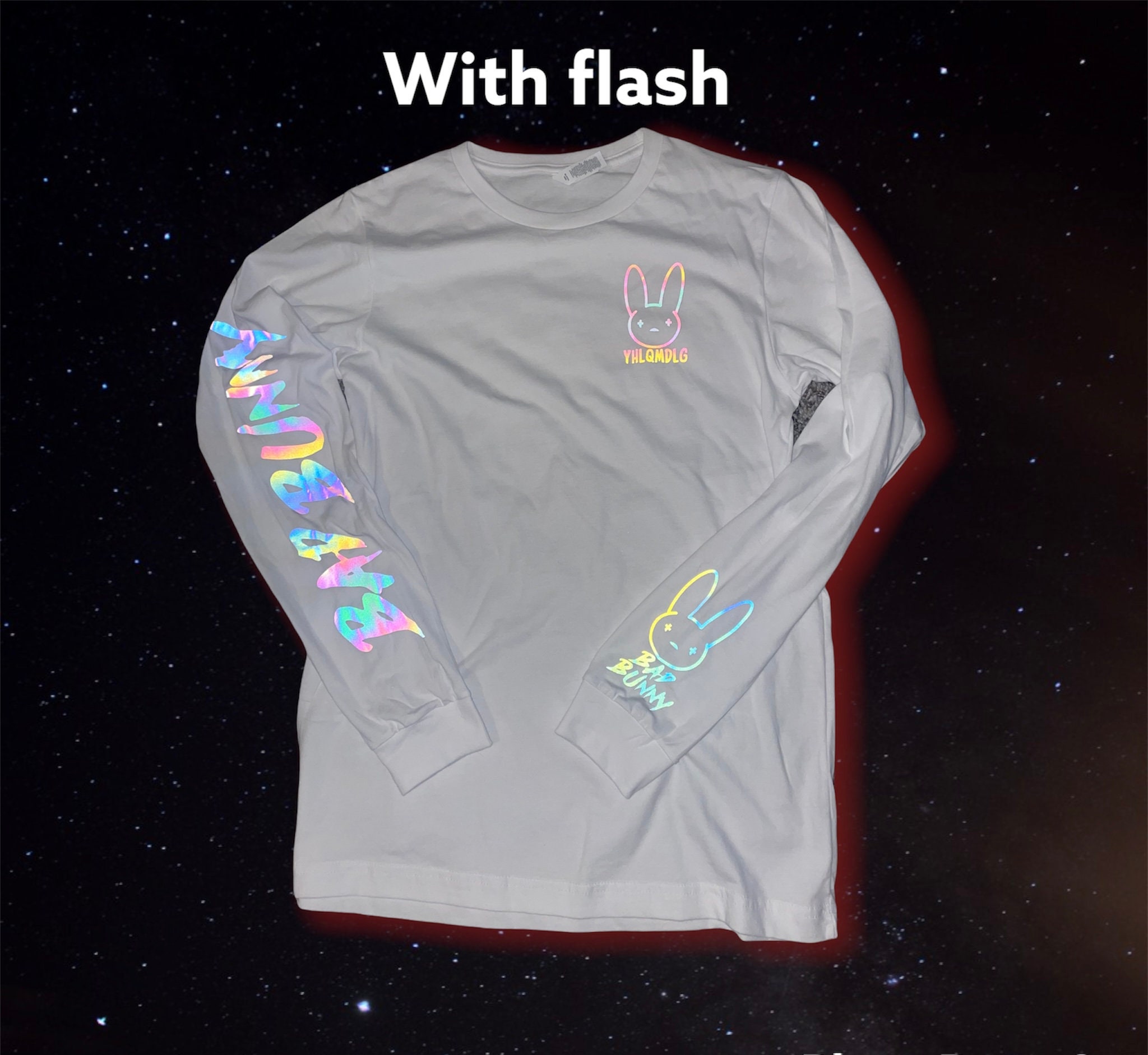 AubreysdesignsStudio Reflective Bad Bunny White Long Sleeve