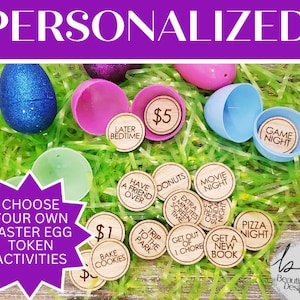 Personalized Wood Easter Egg Tokens, Custom Easter Basket Wooden Coins, Easter Basket Items, Reward Tokens for kids, Easter Egg Fillers