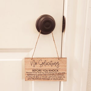 No Soliciting Sign Funny Doorbell Sign Hanging No Soliciting Wood Sign ...