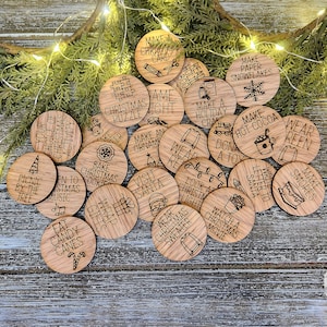 Christmas Countdown Activity Tokens | 24 Days of Christmas Wooden Tokens | Christmas Bucket List | Family Advent Tokens | Kids Reward Token