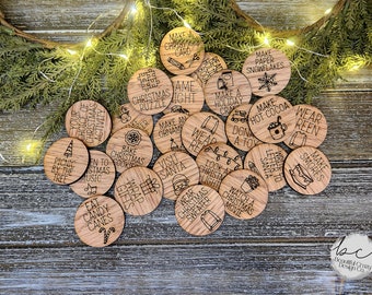 Christmas Countdown Activity Tokens | 24 Days of Christmas Wooden Tokens | Christmas Bucket List | Family Advent Tokens | Kids Reward Token