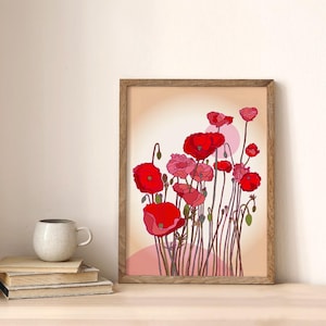 Summer Poppies Wall art,  Botancal Poster, Red Flowers, Poppies Poster, Trendy Decor