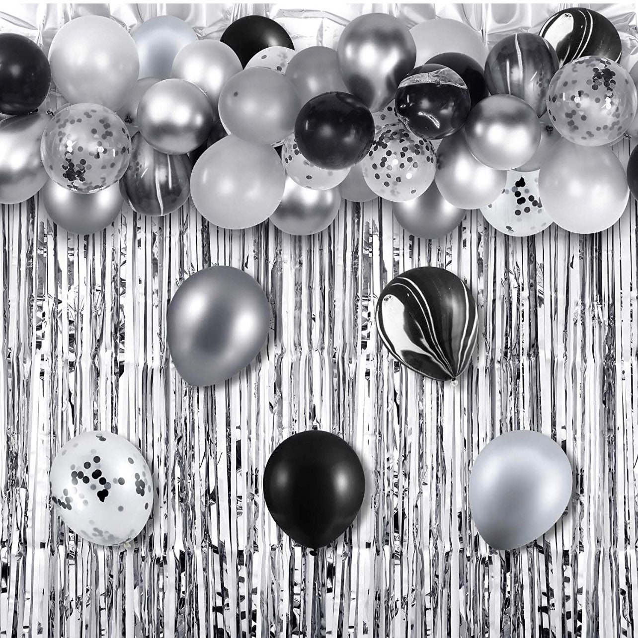 Guirlande de ballons 32 pièces avec 2 rideaux de pluie, ballons noirs en  agate grise noire, ballons d'anniversaire, ballons de confettis,  décorations de fête -  France