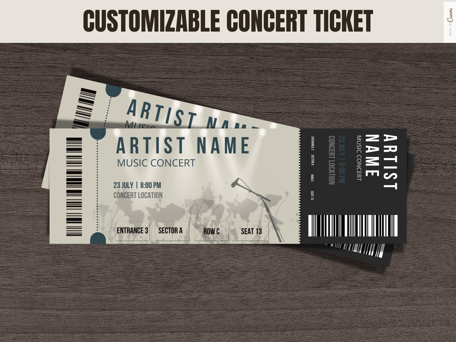 Editable Concert Ticket Template Personalized Concert Ticket Etsy UK