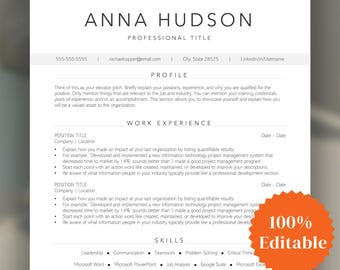 Modèle de CV minimaliste pour Word : conception de CV épurée (téléchargement instantané et modifiable)