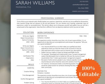 Resume Template Bundle: First Job, Cover Letter, References (Word, Instant Download)