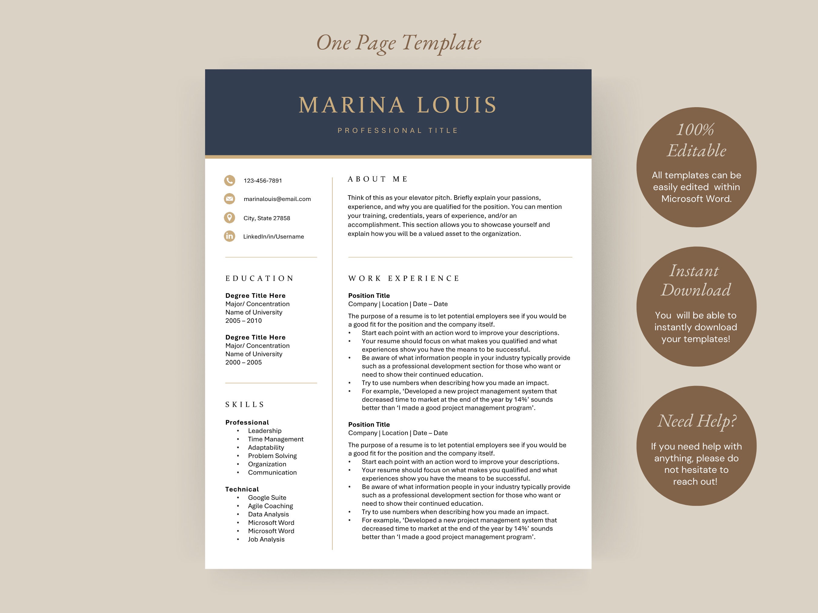 Professional & Modern Resume Template for Word 2022 Resume - Etsy