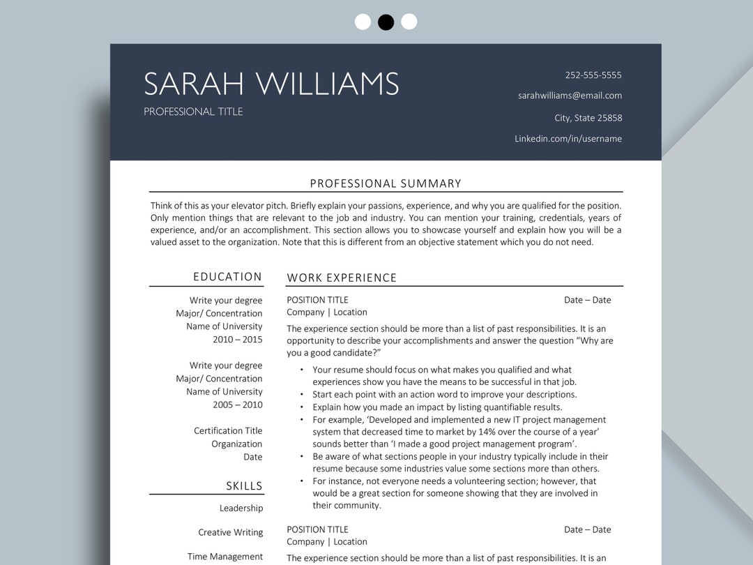 Resume Template for Word 2022 (modern Resume Template, Executive Resume ...