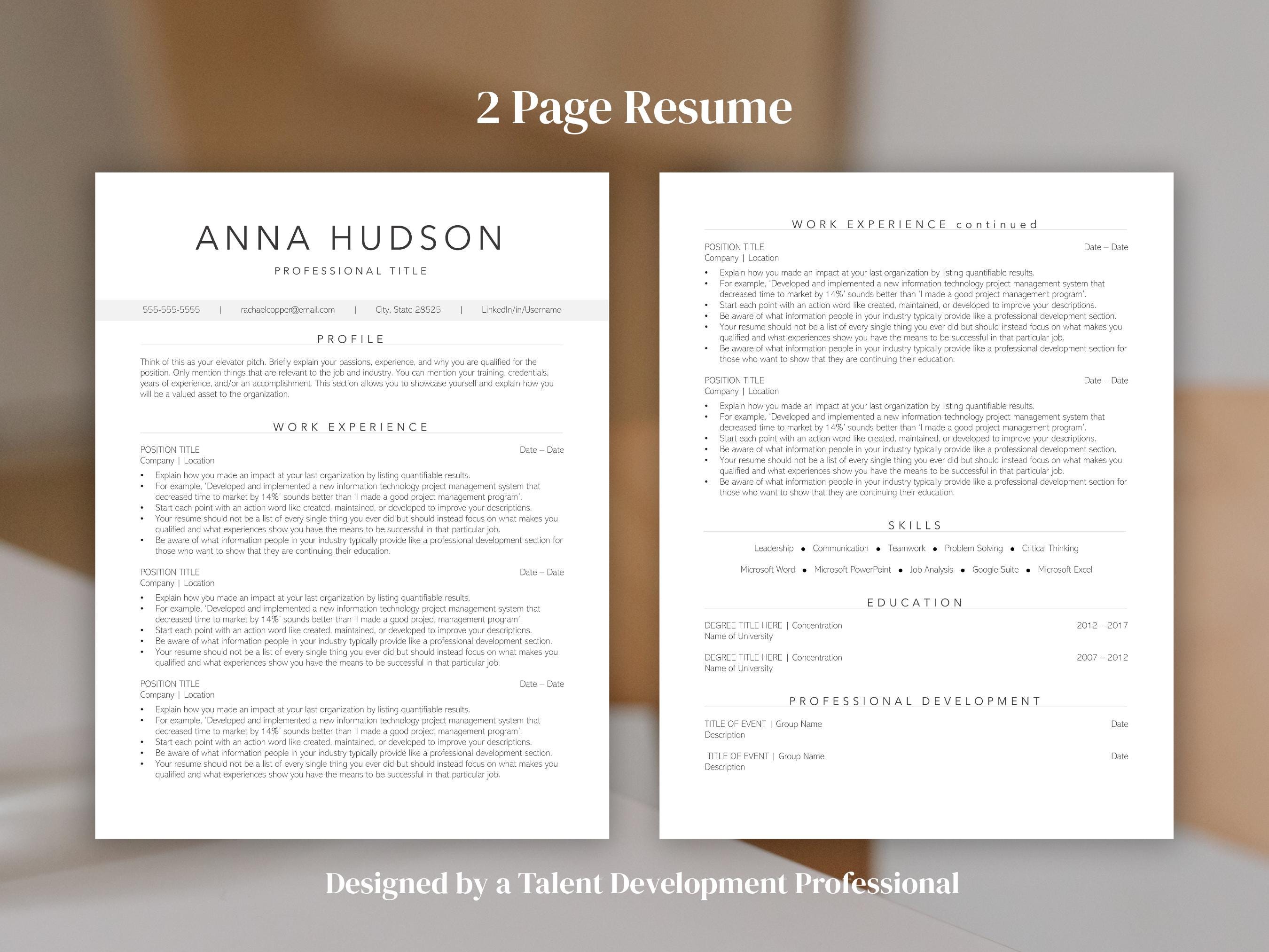 Minimalist Resume Template for Word: Clean CV Design (instant Download ...