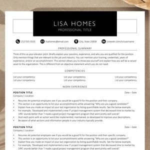 May include: A black and white resume template with a modern design. The template includes sections for professional summary, competencies, work experience, and position title. The template is designed to help job seekers create a professional and visually appealing resume.
