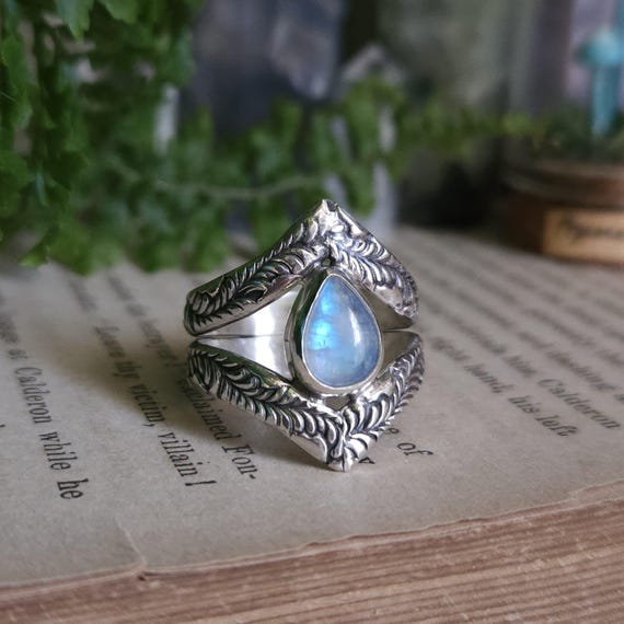 Rainbow Moonstone Ring | Size 6.5 | Sterling Silver | Artisan Handcrafted | Fantasy Jewelry |