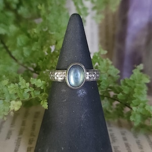 Blue Labradorite Stacker Ring | Size 5 | Sterling Silver | Artisan Handcrafted Jewelry | Fantasy Jewelry | Natural Gemstone Ring |