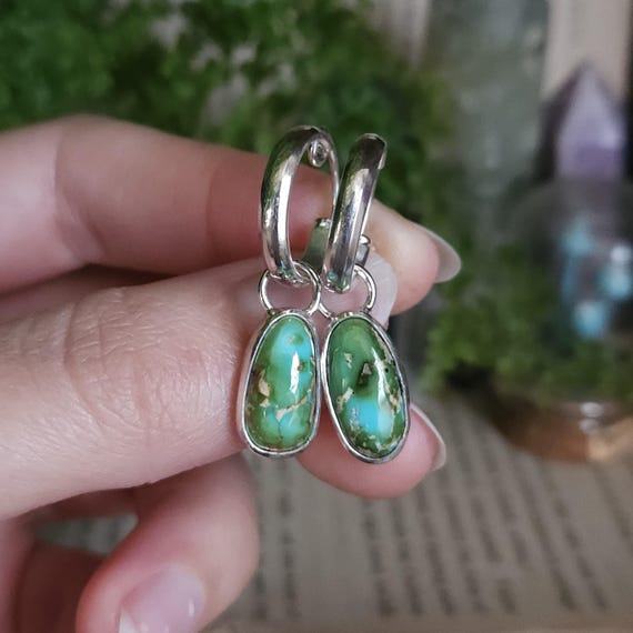 Sonoran Gold Turquoise Charm Hoop Earrings | Sterling Silver | Fantasy Jewelry | Artisan Handcrafted |