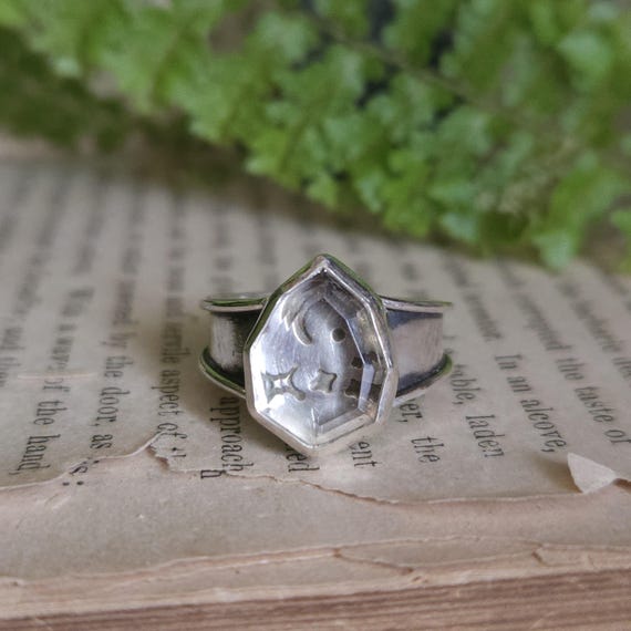 Clear Quartz Starry Night Ring | Size 6.5 | Sterling Silver | Artisan Handmade Jewelry | Nature Inspired | Genuine Gemstone Ring |