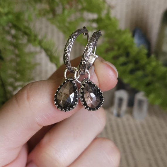 Star Sapphire Charm Hoop Earrings | Sterling Silver | Artisan Handmade