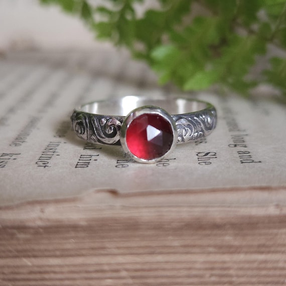 Hessonite Garnet Stacker Ring | Size 6 | Sterling Silver | Artisan Handcrafted Jewelry | Fantasy Jewelry | Natural Gemstone Ring |