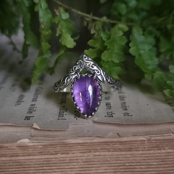 Amethyst Ring | Size 8.75 | Sterling Silver | Artisan Handcrafted Jewelry | Fantasy Jewelry |