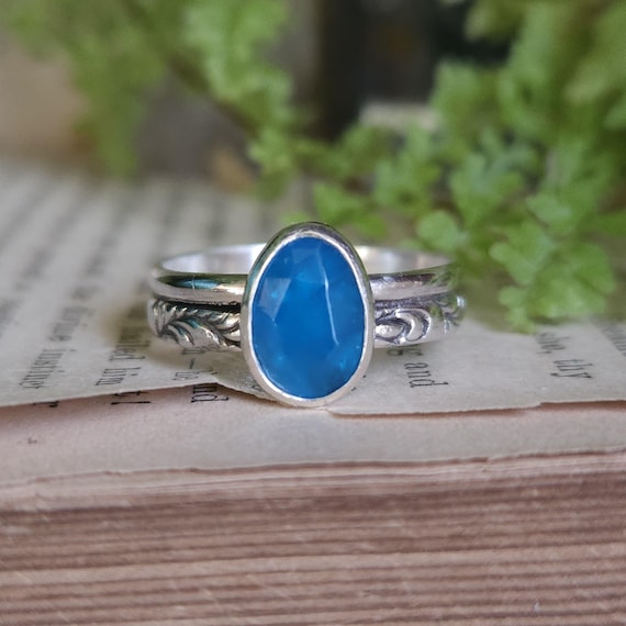 Neon Apatite Ring | Size 9 | Sterling Silver | Artisan Handcrafted | Fantasy Jewelry |