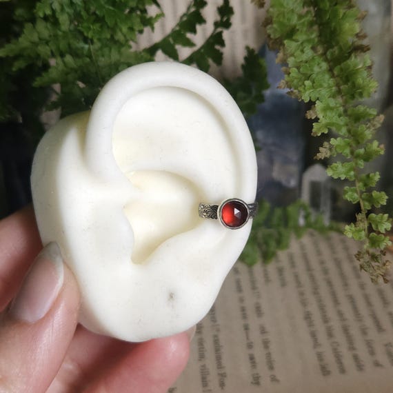 Hessonite Garnet Ear Cuff | Sterling Silver | Artisan Handcrafted | No Piercing Necessary