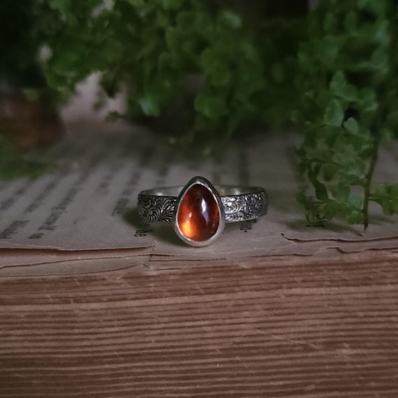 Spessartine Garnet Ring | Size 5.25 | Sterling Silver | Artisan-Handcrafted | Fantasy Jewelry
