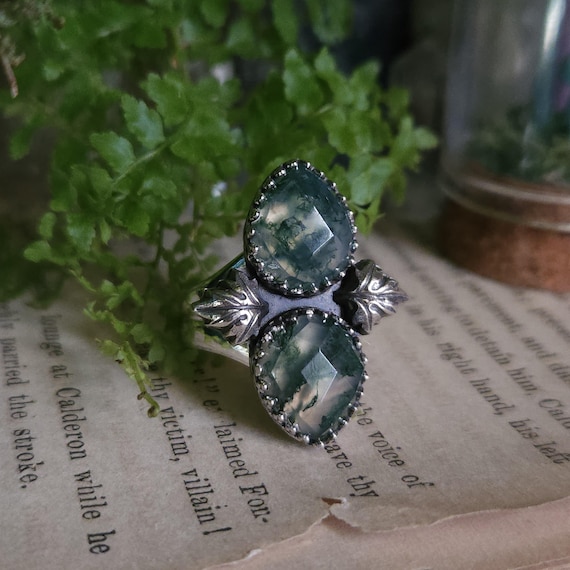 Moss Agate Ring | Size 6 | Sterling Silver | Artisan Handcrafted | Fantasy Jewelry |