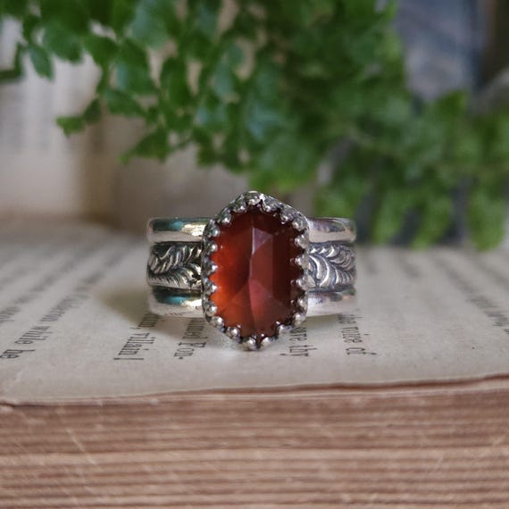 Hessonite Garnet Ring | Sterling Silver | Size 6.5 | Artisan Handcrafted Jewelry