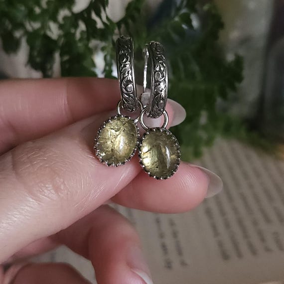 Green Apatite Charm Hoop Earrings | Sterling Silver | Fantasy Jewelry | Artisan Handcrafted |