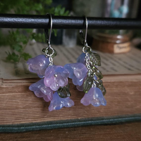 Blue and Pink Flower Fairy Earrings | Bell Flower Beads | Lily of the Valley