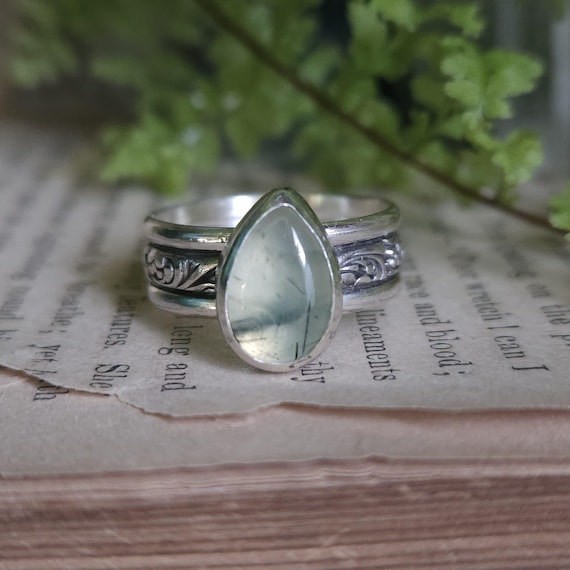 Prehnite Ring | Size 7.5-7.75 | Fantasy Jewelry | Sterling Silver | Artisan Handmade |