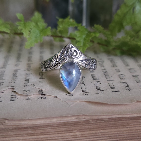 Rainbow Moonstone Ring | Size 6.5 | Sterling Silver | Artisan Handcrafted | Fantasy Jewelry |