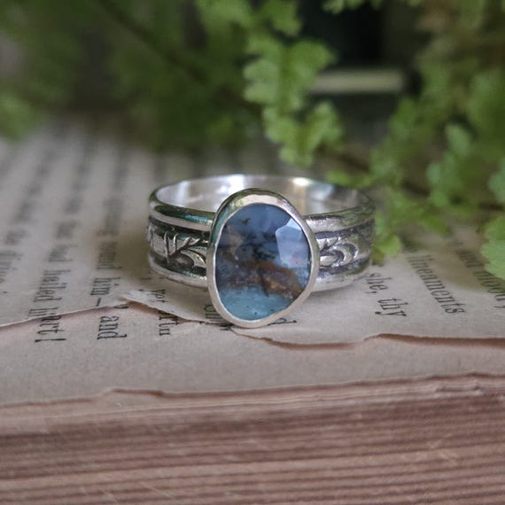 Blue Peruvian Opal Ring | Size 7 | Sterling Silver | Artisan Handcrafted | Fantasy Jewelry |