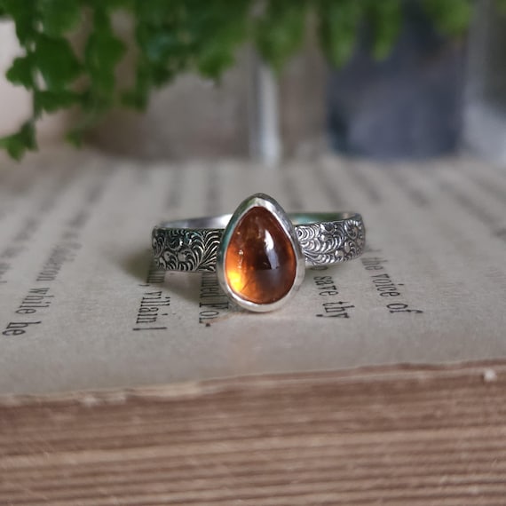 Spessartine Garnet Ring | Size 5 | Sterling Silver | Artisan-Handcrafted | Fantasy Jewelry