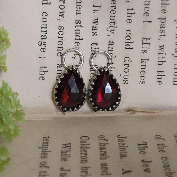 Garnet Charm Hoop Earrings | Sterling Silver | Artisan Handcrafted Jewelry |