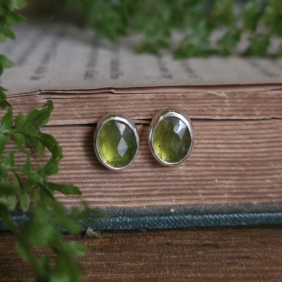 Vesuvianite Stud Post Earrings | Sterling Silver | Fantasy Jewelry | Artisan Handcrafted |
