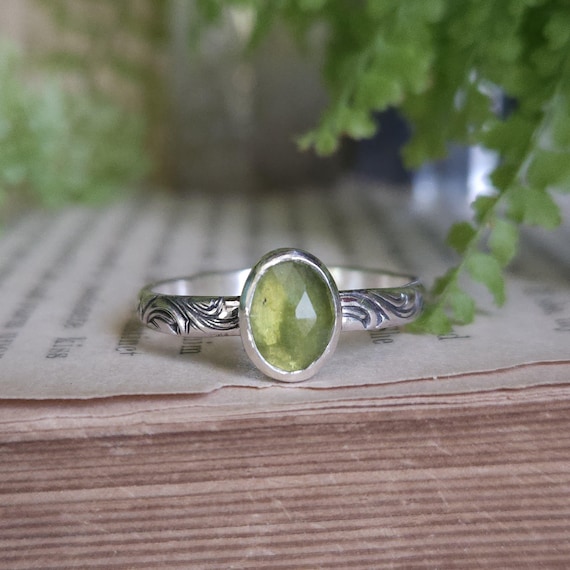 Vesuvianite Stacker Ring | Size 10 | Sterling Silver | Artisan Handcrafted | Fantasy Jewelry |