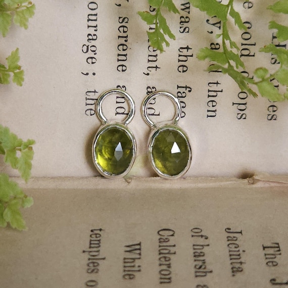 Vesuvianite Charm Hoop Earrings | Sterling Silver | Fantasy Jewelry | Artisan Hancrafted |