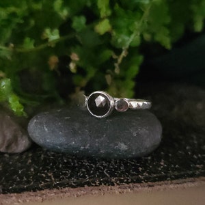 Black fire Moonstone Mini Full Moon Ring | Size 8 | Sterling Silver | Natural Gemstone Ring | Artisan Handcrafted Ring | Fantasy Inspired